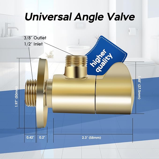 Angle Valve 1/2 Inch Inlet x 3/8 Inch Outlet 1/4 Quarter Turn Handle Angle Stop Water Shut Off Valve for Water Pipes for Faucet/Toilet Valve National (American) Pipe Thread