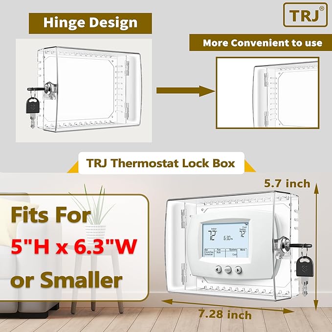 TRJ 4 PCS Thermostat Lock Box with Key, Clear Thermostat Cover with Lock for Thermostat on Wall, Lockable Thermostat Lock Box Cover, AC Lock Box Cover with Key Fit Thermostat 5" H x6.3 W or Smaller