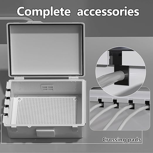 Electrical Junction Box, Ventilated Design, Cable Grommets, Indoor/Outdoor Use with Mounting Panel & Hinged Cover. Waterproof IP 65. (Grey Cover, 13.8"x9.7"x5.9")