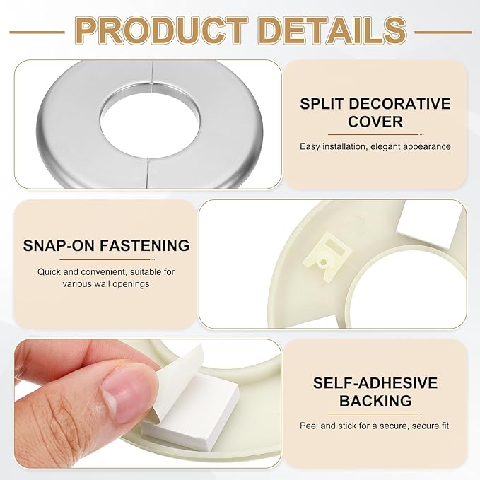 PATIKIL Wall Split Flange 105mm / 4.1" OD, 4 Pcs Round Escutcheon Plate Cover PPR Plumbing Cover Plates with Self-Adhesive Tape for 44mm / 1.7" Dia Water Pipe Faucet, Silver