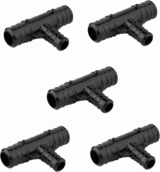 5-Pack EFIELD Barb Poly PPSU Crimp Pex Fitting 3/4" X 3/4" X 1/2" Reducing Tee, ASTM F2159,(PPSU1807010-5PCS)