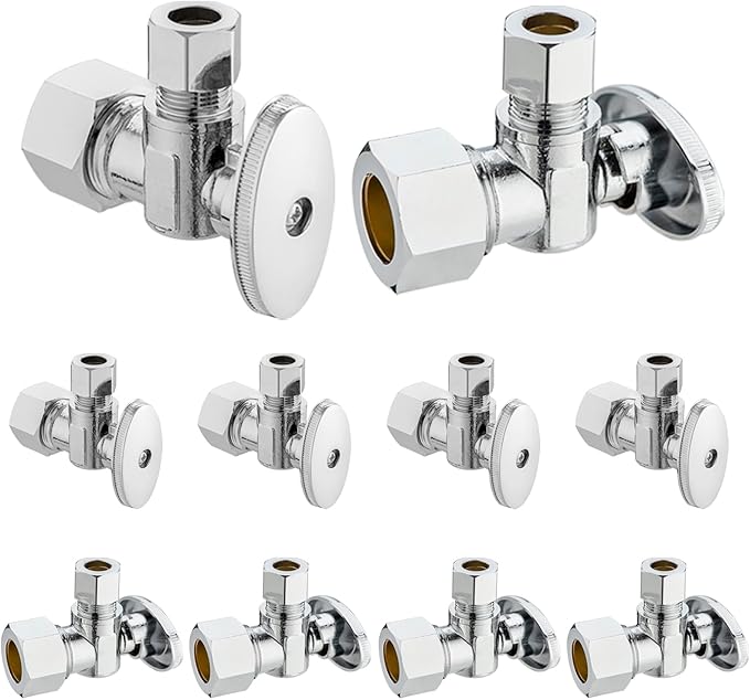 [10 Pieces] Lingmfg Angle Valve Shut Off Valve 5/8" Compression x 3/8" Compression LING-AV38-5/8COMP-A-10
