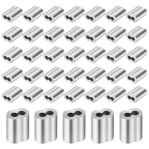 3/32" (120 PCS) Aluminum Wire Rope Sleeves, Crimping Loop Sleeve for 2.5mm Diameter Cable and Wire Rope, Double Barrel Crimp Sleeves Cable Ferrule for DIY, Fishing, Home & Crafts