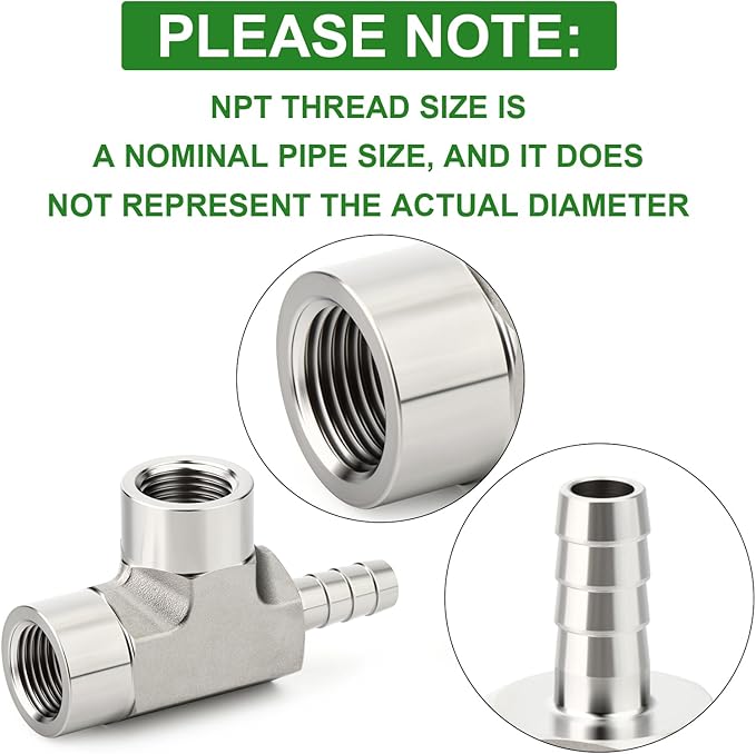 TAISHER 1PCS Forging of 304 Stainless Steel 3 Way Tee Hose Barb Fitting, 1/2" Hose Barb x 1/2" NPT Female x 1/2" NPT Female for Fuel/Air/Lquid/Gas with 2PCS Hose Clamp