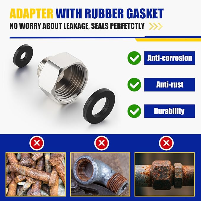 Shimeyao 16 Pcs Brass Water Line Adapter Pipe Fittings in 1/2" Female to 3/8" Male Reducer Adapter Compression Fitting for Bathroom Faucet Supply Hose Pipe Connector with Rubber Washer