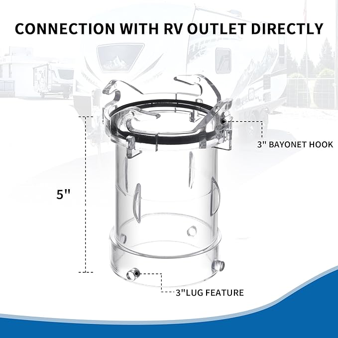 5" RV Clear Sewer Hose Adapter Sewer Hose Extender Compatible with Most Brands of Bayonet/Lug Adapter Polycarbonate Made UV-Resistant(1Pack) Clear(8045)