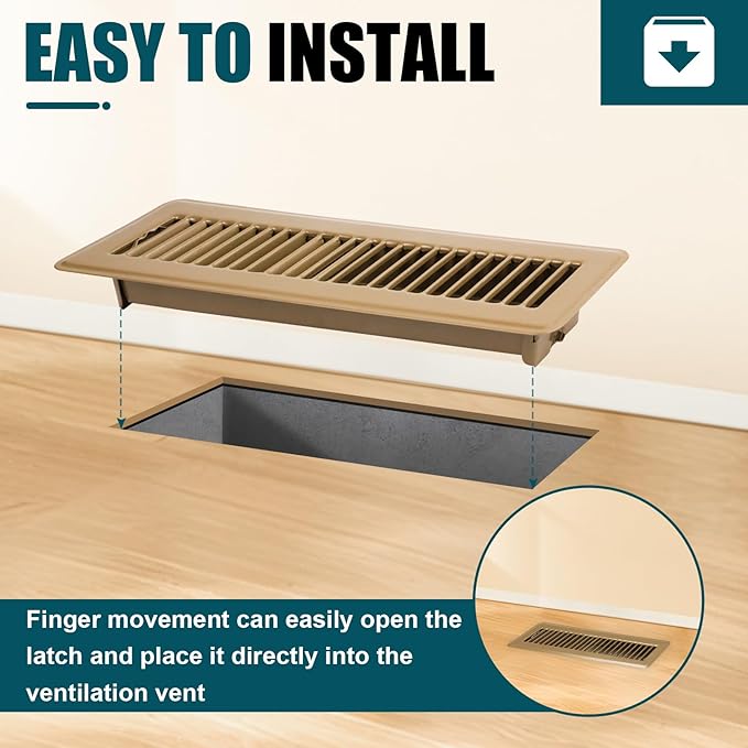 VOISEN Floor Register 2x12, 4 Pack Floor Vent Covers, Steel Adjustable Air Supply Grille Register Vent Cover Grill for Sidewall and Floor, Vent Covers for Home Floor,Brown