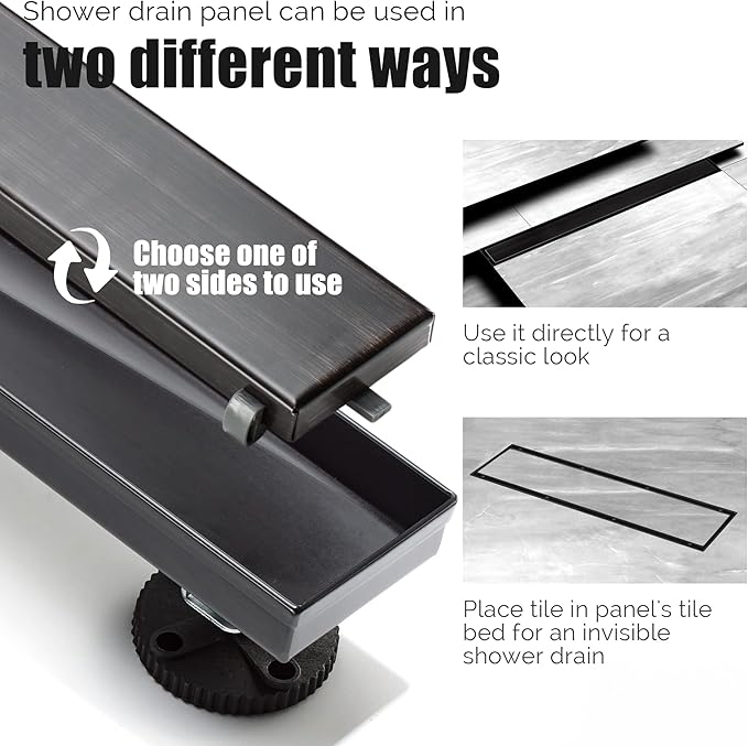 HEATGENE Linear Shower Drain 36-Inch, Stainless Steel Rectangle Shower Floor Drain with 2-in-1 Flat & Tile Insert Cover, Shower Drain with Hair Strainer, Venetian Bronze