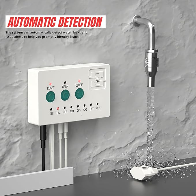 Water Leak Detector with 3/4” Brass Automatic Shut-Off Valve, Leak Alarm System with Controller and 2 Sensors, Supports Up to 8 Water Sensors for Home Flood Prevention