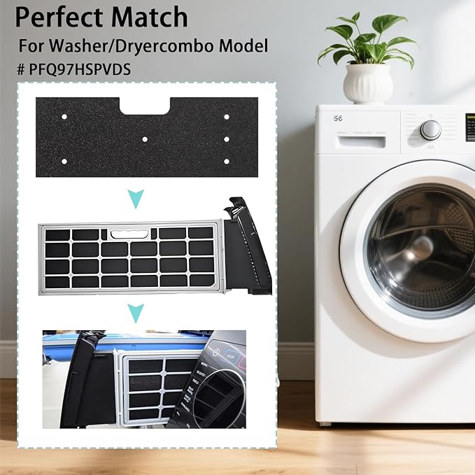 7 Pcs GE Washer Dryer Combo,Thickened WH01X35719 Lint Filter Replacement with Dryer Vent Cleaner Kit,2025 Upgraded Lint Filter for Ge Washer Dryer Filter Sponge,Models: PFQ97HSPVDS