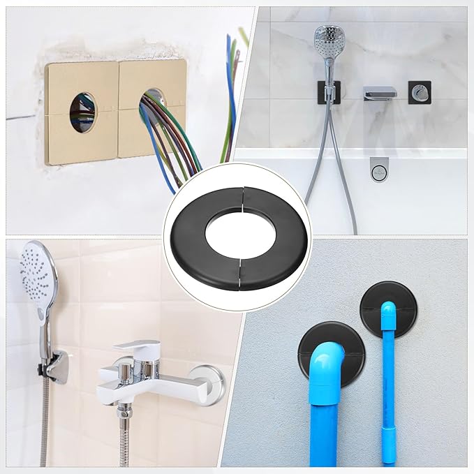 PATIKIL Wall Split Flange 130mm / 5.1" OD, 4 Pcs Round Escutcheon Plate Cover PPR Plumbing Cover Plates with Self-Adhesive Tape for 64mm / 2.5" Dia Water Pipe Faucet, Black