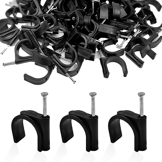 100 Pcs Pex Clamps, 1 Inch Pex Hangers Black Pex Fittings Half Clamps, J-Hook Pex Nail on Clamps for 1" OD Tubing Pipe, Pipe Support, Fixing Wire (23.5mm)