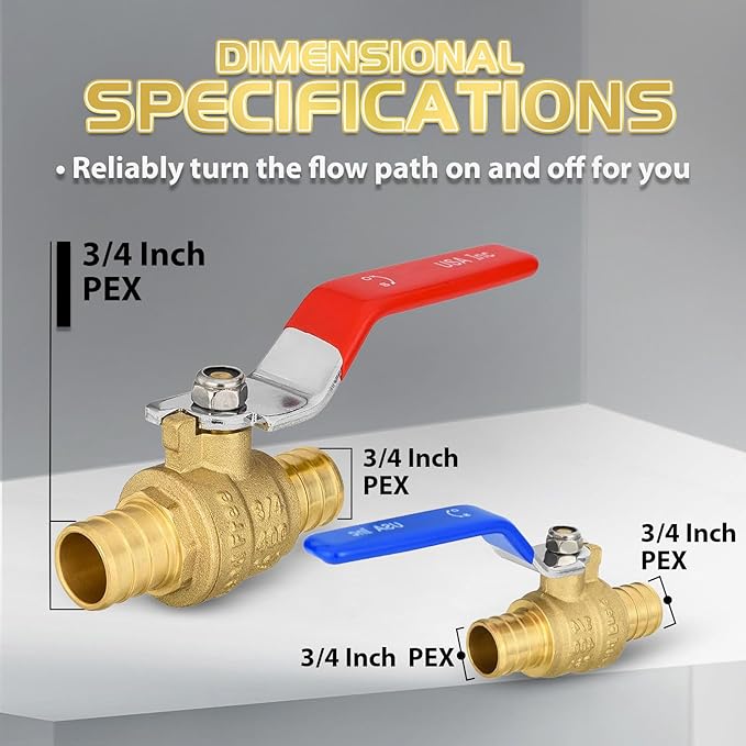 8-Pack Foskan 3/4" PEX Crimp Ball Valve, Brass Quarter Turn Full Port Shut-off Valve for PEX Tubing(Blue and Red)