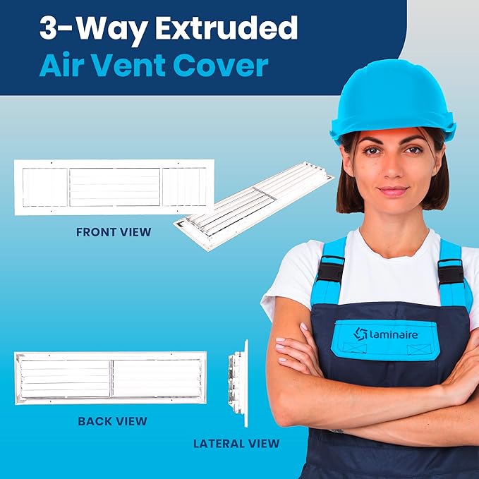 26x6 Inch (Duct Opening) Aluminum 3-Way Air Flow Vent – HVAC Vent Cover for Wall or Ceiling – Quiet HVAC Wall Register with Multi-Shutter Damper – Adjustable Curved Blade - Plastic Seal for Tight Fit