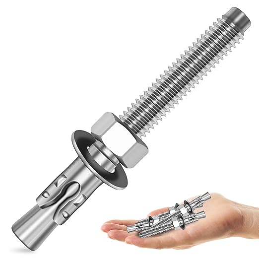 Mywish 3/8 x 4 Inch Wedge Anchors, 10Pcs 304 Stainless Steel Industrial 3/8 Heavy Duty Industrial Masonry Wdege Anchor Bolts for Brick Cement and Concrete, Bright Finish