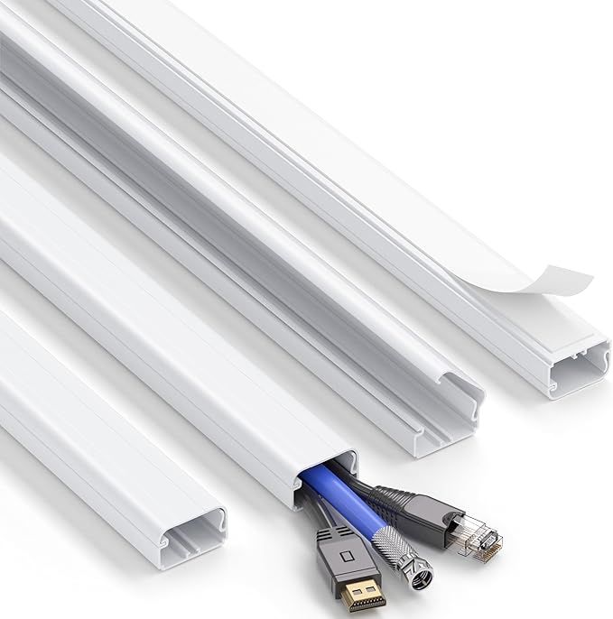 ZhiYo Large Capacity Wire Hiders for TV on Wall, 63in (4xL15.8in) PVC Cable Cover, Snap and Lock Design, White Cord Covers for Wires on Wall