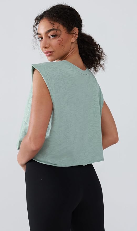 Women’s 100% Cotton Cropped Workout Tank Tops Soft Breathable Loose Fit Muscle Tank for Gym Yoga Running