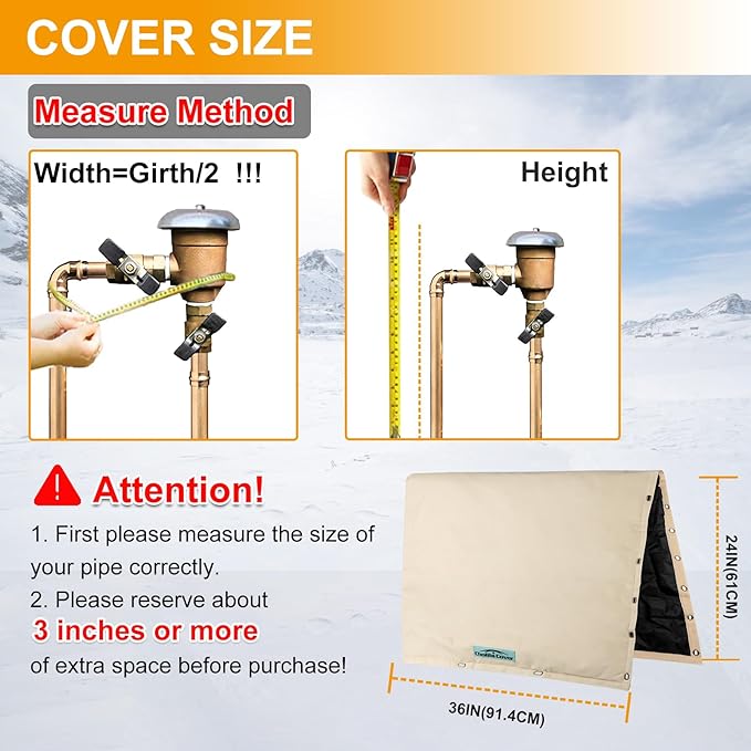 Backflow Preventer Cover Insulated (5°F) 36''W x 24''H for 2-Way Opening Pipes with Aluminum Foil - Backflow Insulation Cover with Thicker 7 Layers Fabric - Sprinkler Covers for Outside