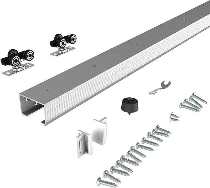 JUBEST 8FT Commercial Grade Pocket Door Hardware and Track Set, Sliding Door Hardware 92", Durable and Smoothly, Easy to Install