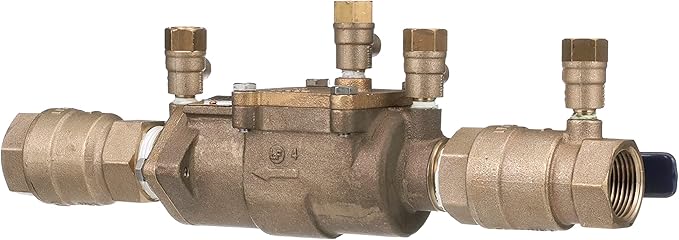 Febco LF850 Series 1-1/4" Lead-Free Bronze Double Check Valve Backflow Preventer Assembly, Quarter Turn Shutoff, Small Diameter, NPT Connections, Modular Compact Design, Replaceable Seat Discs