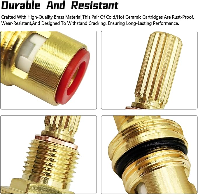 Brass 1-001 & Brass 1-002 Ceramic Cartridge Kit Compatible with Hot Widespread Cartridge and Cold Widespread Cartridge Brass Construction Ceramic Valve Set