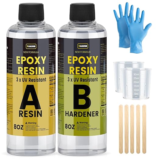 16OZ 3×UV Resistant Resin Kit,No Bubble & Crystal Clear Epoxy Resin for Coating, Casting, Table Top,DIY, Bar Top, River Tables, Resin Art, Wood with High Gloss Finish
