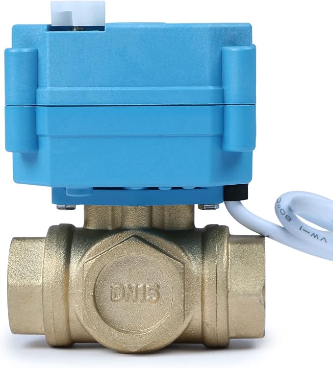 U.S. Solid 1/2" 3 Way Brass Motorized Ball Valve L Type AC/DC9-24V, Water Shutoff Valve with Manual Function, Standard Port, NOT for Drinking Water