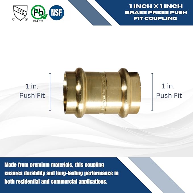 XFITTING 1 inch x 1 inch Press Coupling, Brass, 5 Pieces