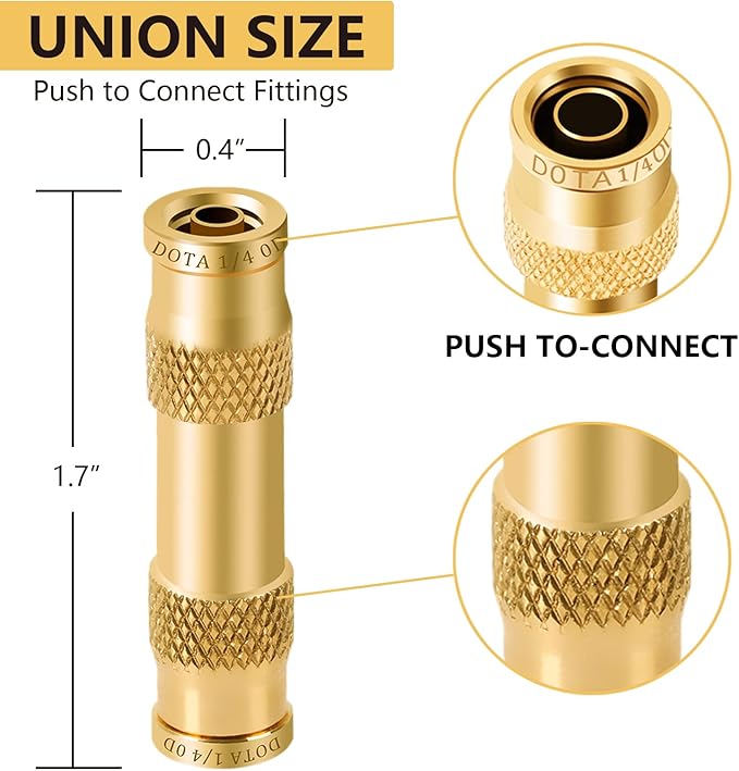 Air Brake Line Fittings,1/4" DOT Air Fittings Brass Push in Fitting, Push to Connect Union Fittings, Air Brake Union 1/4" Tube OD for Trucks Trailers Use and Industria Workshops (4 PCS)