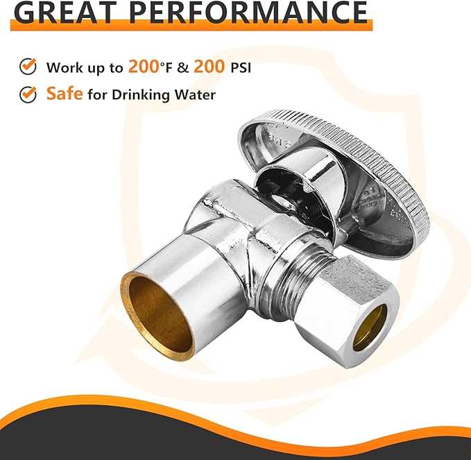 5-PCs HeSun Angle Stop Valve, 1/2" Sweat x 3/8" OD Compression Angle Stop, 1/4 Turn Shut Off Valve for Bathroom(VALVE084-5)