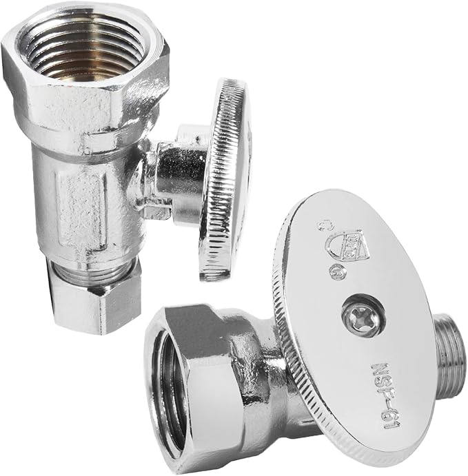 2-PCs HeSun Straight Stop Valve, 1/2" FIP X 3/8" OD Compression, 1/4 Turn Shut Off Valve, Chrome Plated Brass(VALVE057)