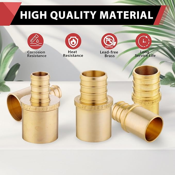 5-Pack EFIELD Pex Barb Crimp Brass Fittings 1" x 3/4" Male Sweat Copper Adapter (Inside Copper Tube), ASTM F1807 (5),(PEX1807285-5PCS)