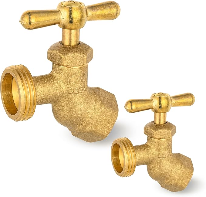 HeSun 2-Pack Brass No-Kink Hose Bibb Valve, 1/2" FIP Inlet x 3/4" MHT Outlet, Garden Hose Faucet/Valve(BIBCOCK008-2)