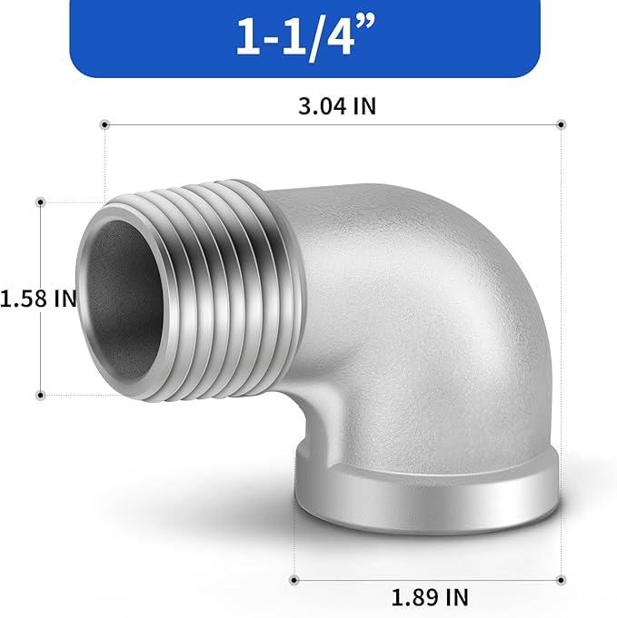TAISHER 2PCS 304 Stainless Steel 90 Degree elbow,1-1/4" NPT Male Pipe to 1-1/4" NPT Female 304 Stainless Steel Pipe Fitting