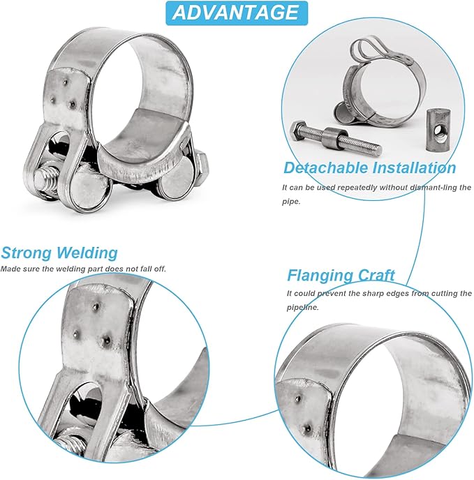 AKIHISA T-Bolt Hose Clamp,86-91mm OD Range 304 Stainless Steel Pipe Strap Clamp, Adjustable Heavy Duty Tube Clamp (2Pack, 3.39" to 3.58")