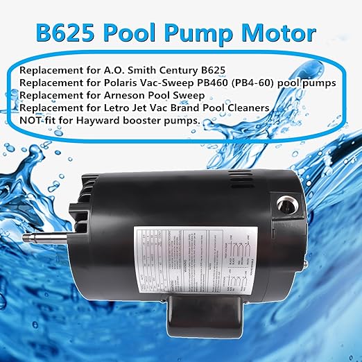 B625 Swimming Pool Pump Motor Replacement for Polaris PB4-60 PB460 Booster Pump | Replacement for A.O. Smith Century 3/4HP Polaris Arneson Pool Sweep, 115/230V 3450RPM 60Hz