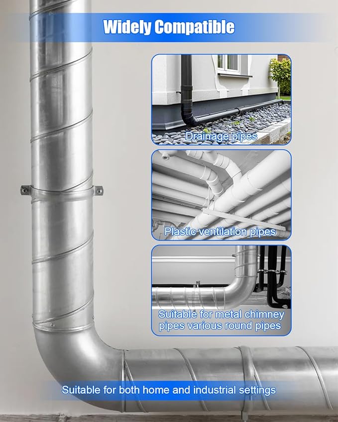 6 Inch Chimney Systems Bracket, Heavy Duty Adjustable Vent Wall Strap, High Strength Steel Vent Pipe Hanger Support Bracket, Adjustable Range of Pipe Clamp is 6.2-6.6 Inches, 2 Piece