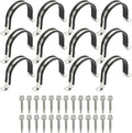 PATIKIL 12Pcs Pipe Clamps, 2-15/16 Inch 304 Stainless Steel Rubber Cushioned U Bracket Conduit Clamps Pipe Strap Wire Clips with Hexagonal Screw for Tube Hose Cord Installation, 74mm