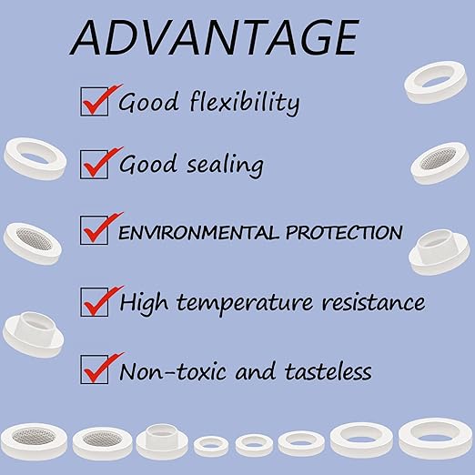 70 Pcs Plumbing Silicone Gasket Assortment Kit VMQ Silicone Washer Food Grade for Assorted Shower Head Garden Hose High Temperature Hot Plumbing Pipes Fittings Seal Repair