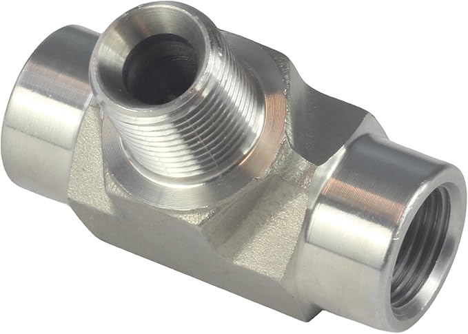 HFS(R) 304 Stainless Steel Forged Pipe Fitting NPT Tee, 3/8" NPT Female x 3/8" NPT Male x 3/8" NPT Female, 3 Ways Branch Tee Connector Pipe Fitting