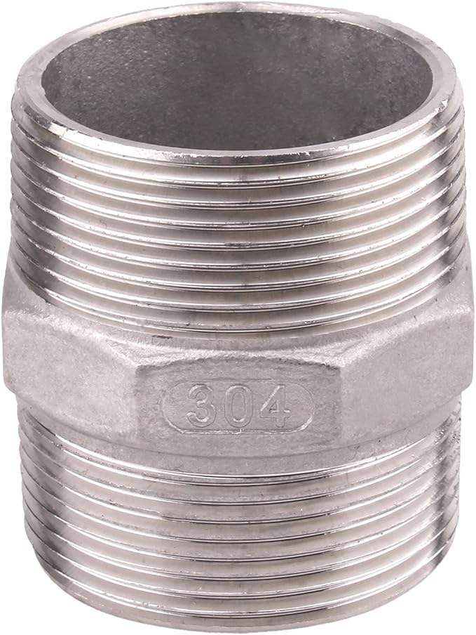 Hex Nipple 1 1/2 Inch Male NPT - DERPIPE Stainless Steel 304 Threaded Pipe Fitting for Brew Kit, Home Piping Application