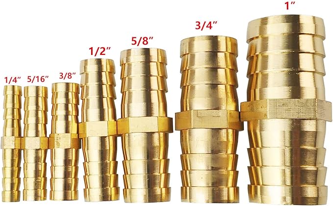 10PCs 1/4" Brass Hose Barb Fitting Straight Shape Barbed Splicer Mender Union Fitting for Oil Water Air