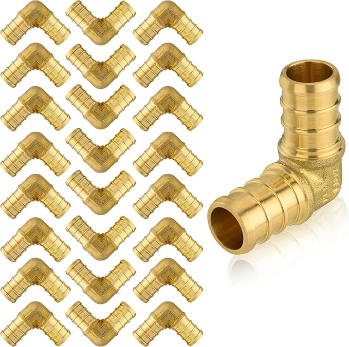 25-Pack HeSun PEX Fittings, 3/4"x3/4" Pex Elbow, Brass Crimp Fitting for Pex Pipes, ASTM F1807(PEX1807057-25)