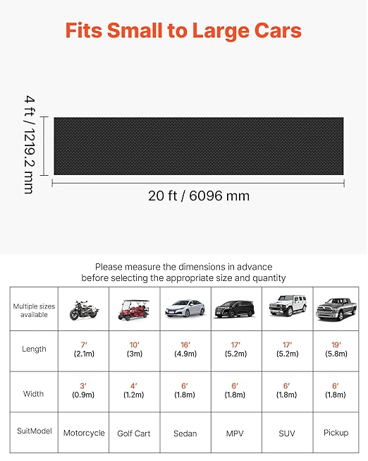 VEVOR Garage Floor Roll, 4 x 20 ft Garage Flooring Mat, 3 mm Thickened Rubber Diamond Plate Floor Protector Mat, Non-Slip, Wear-Resist, Waterproof, Easy to Clean for Warehouse, Gyms,Trailer, Black