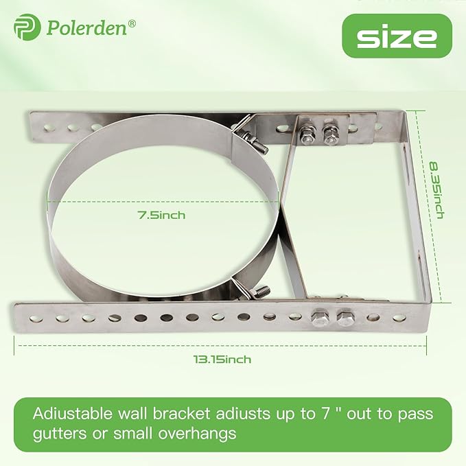 Adjustable Wall Support Bracket(8" Inner Ring) for Wood Stove Pipe, 6" Double Wall Chimney Pipe, 304 Stainless Steel Adjustable Wall Bracket, Chimney Pipe Holder, Fireplace Pipe Wall Bracket