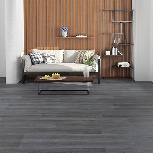 Freshtour Vinyl Flooring Roll, Versatile Removable PET Leather-Like Floor Covering, Waterproof & Durable, Easy Tape Installation, Cost-Effective for Any Room, Dark Grey Oak/ 107 Sq.ft (39.3" x 393.7")