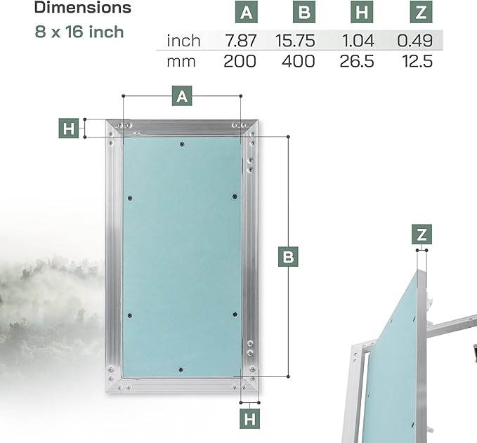 Vent Systems 8" x 16" Inch Access Panel - Drywall, Wall, Electrical, Plumbing Cover Plate - Ceiling, Wall Mount Drywall Access Panel - Metal Crawl Space Door for Home, Garage, Basement, Attic