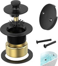 Matte Black Bathtub Drain, Hair Catcher and 2-Hole Overflow Faceplate, 11.5/16 UNC, Lift and Turn Bathtub Drain Replacement, Tub Drain Stopper