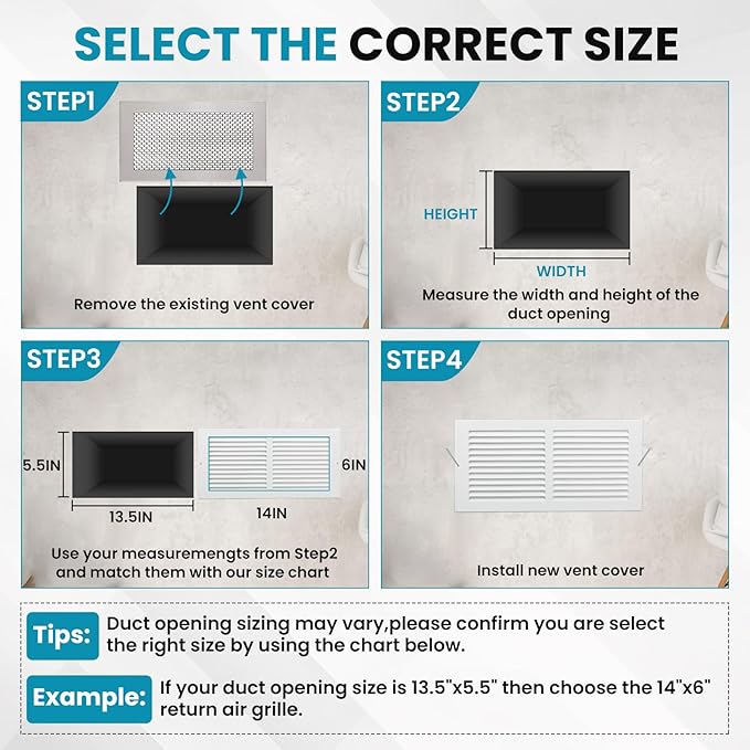 VOISEN Return Air Grille,Fits 14x6 Duct Opening,Steel Return Vent Cover, White Vent Cover Grill for Sidewall and Ceiling,HAVC Cold Air Return Vent Cover,Overall Size:15.8"W X 7.9"H