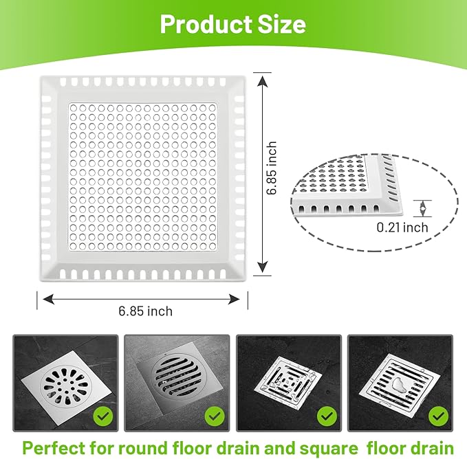 Shower Drain Cover - Quality Hair Catcher, Square Design - No Rust!